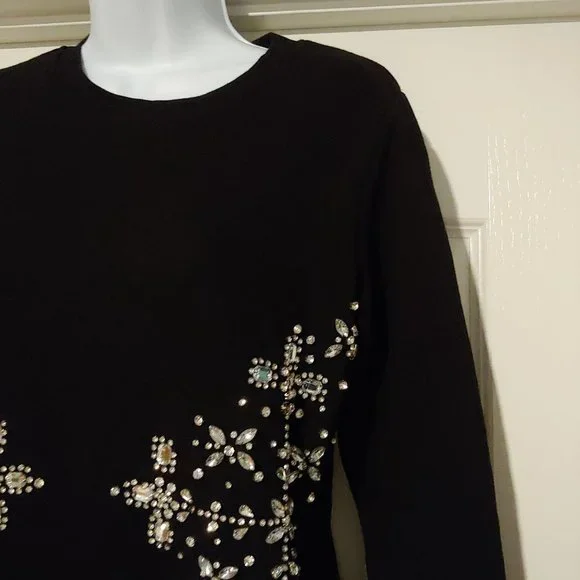 Hemant & Nandita Womens Black Handmade Blingy Sparkly Crystals Sweatshirt XS - Picture 4 of 14